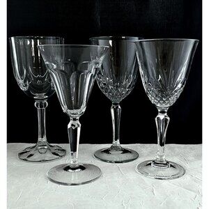 4 Mismatched Cut Glass Wine Glasses glassware vintage mixed glass water goblets